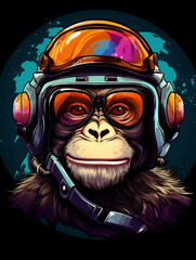 portrait of a pilot monkey vector design