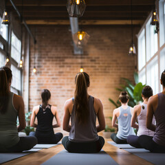 Women exercising in fitness studio yoga classes