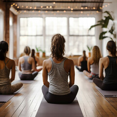 Women exercising in fitness studio yoga classes