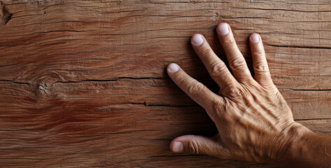 One person hand holding wood, touching nature beauty generated by AI - obrazy, fototapety, plakaty