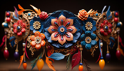 Fototapeta premium Abstract floral pattern in vibrant colors, symbolizing indigenous cultures generated by AI