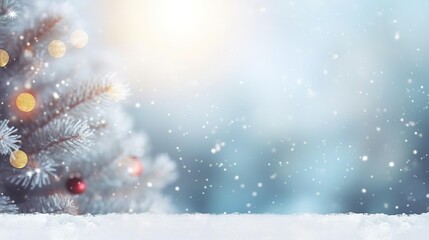 Fototapeta na wymiar Christmas winter blurred background Xmas tree