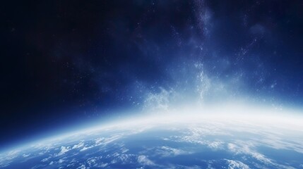 blue sunrise view of earth from space - obrazy, fototapety, plakaty