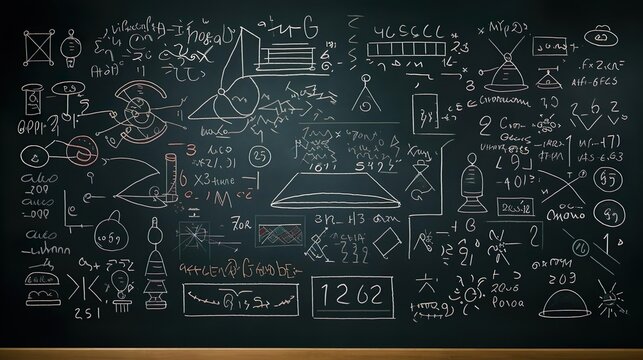 Blackboard inscribed with scientific formulas