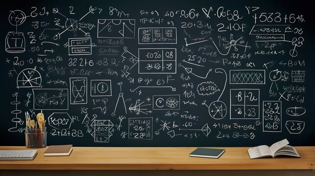 Blackboard inscribed with scientific formulas