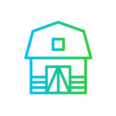 Farmhouse farming icon with blue and green gradient outline. home, design, modern, farmhouse, decor, interior, house. Vector illustration