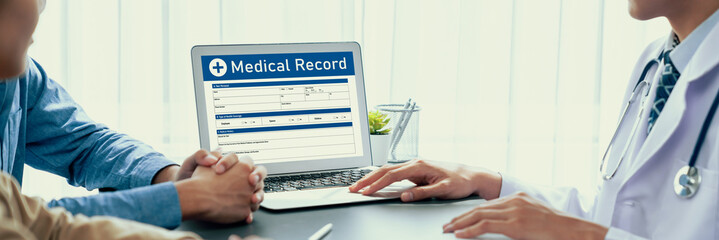 Doctor show medical diagnosis report on laptop and providing compassionate healthcare consultation...