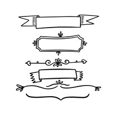 Hand drawn boarder and frames set. Black and white color calligraphy sketch art.