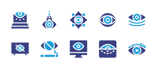 Eye icon set. Duotone color. Vector illustration. Containing eye, eye scan, wrinkles, vision, privacy, smart tv, chakra, visibility.