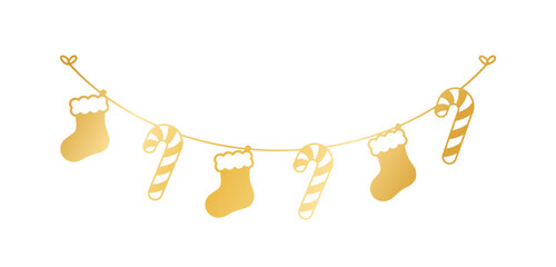 Christmas Stocking and Candy Cane Garland Silhouette Vector Illustration, Christmas Graphics Festive Winter Holiday Season Bunting