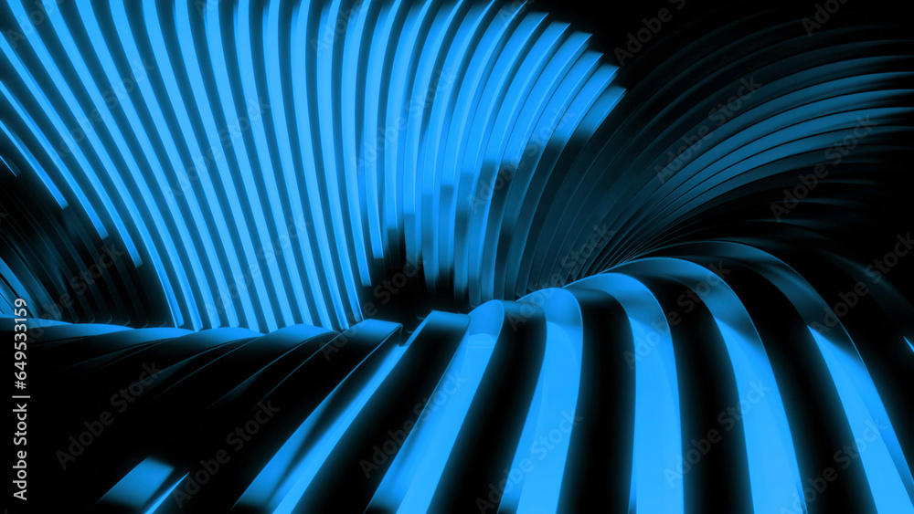 Poster 3d animation with moving stream of lines into hole. design. 3d lines move in ceiling of tunnel going