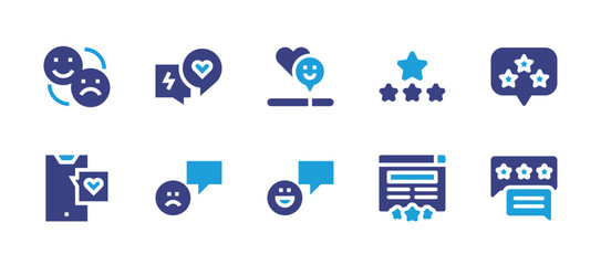 Feedback icon set. Duotone color. Vector illustration. Containing engagement, satisfaction, bad review, good review, social media addiction, rating, star, review.