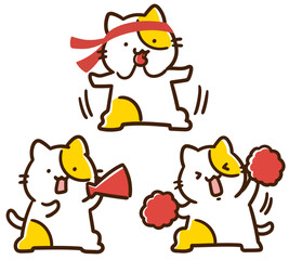 赤組を応援するかわいいねこのキャラクターのデフォルメイラストセット