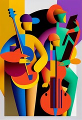 Illustration of abstract musician play music on big concert Created with Generative AI technology.