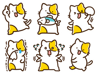 色々なポーズをするかわいいねこのキャラクターのデフォルメイラストセット
