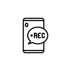 Recording by mobile phone, outline icon. Vector illustration. Isolated icon is suitable for web, infographics, interfaces, and apps. 