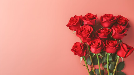 red roses On a pastel red background Generative Ai