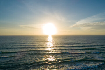Aerial view sunset sky over sea,Nature Light Sunset or sunrise over ocean,Colorful dramatic scenery sky, Amazing clouds and waves in sunset sky beautiful light nature background