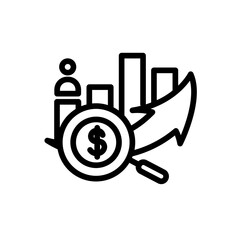 Business project management icon with black outline. business, corporate, office, technology, person, professional, team. Vector illustration