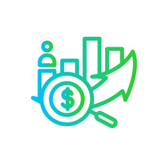 Business project management icon with blue and green gradient outline. business, corporate, office, technology, person, professional, team. Vector illustration