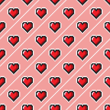 Red heart pattern, pixel style, seamless image, creative printing, screen printing Illustrations or background images of all kinds.
vector work type