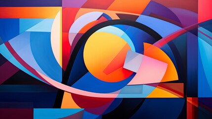 a dynamic geometric abstraction, where bold shapes and vibrant colors come together to form a visually striking composition