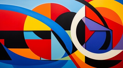 a dynamic geometric abstraction, where bold shapes and vibrant colors come together to form a visually striking composition