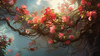 a picture of climbing or vining flowers as nature's enchanting climbers, with an image that captures their timeless beauty and the inspiration they provide to artists and designers