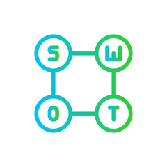SWOT project management icon with blue and green gradient outline. business, swot, analysis, weakness, strategy, symbol, company. Vector illustration