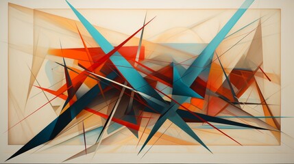 a sense of order and chaos through geometric abstraction, with intersecting lines and shapes that...