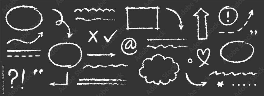 Aufkleber chalkboard arrow, underline element vector set. hand drawn sketch style arrow, oval and rectangle fr