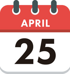 April 25 Calendar Icon. Flat style. Date, day and month.