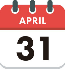 April 31 Calendar Icon. Flat style. Date, day and month.