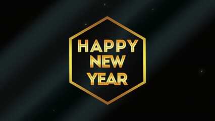 Happy New Year with flying gold confetti in blue sky, motion abstract minimalism, holidays and winter style background
