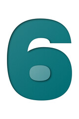 Green paper font number 6 isolated on transparent background.