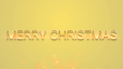 Merry Christmas text with flying gold confetti, motion abstract minimalism, holidays and winter style background