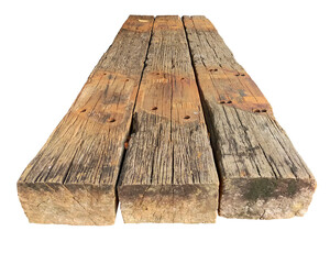 A rustic top table crafted from ancient teak wood, once used as a railway track, fashioned from a...