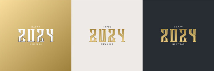 happy new year 2024 with gold colored retro numbers