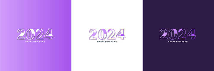 Happy New Year 2024 greetings with thin purple line numbers