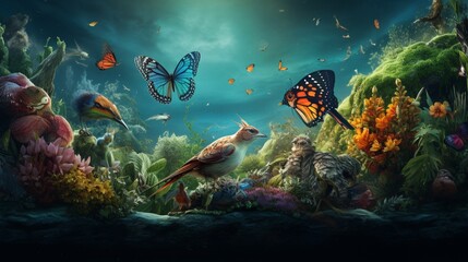 Fototapeta na wymiar the world of art and nature with an image that celebrates the beauty and diversity of vertebrates, showcasing their role in ecological balance and creative inspiration