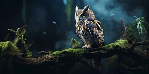 Photo sur Plexiglas Dessins animés de hibou Scene of an owl looking at the camera with copy space in the background