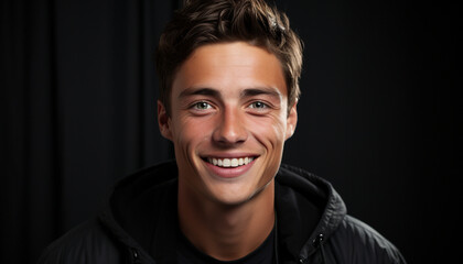 Fototapeta premium One cheerful man, smiling with confidence, looking at camera generated by AI