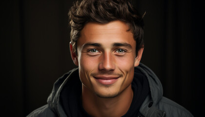 Obraz premium One young man smiling, looking at camera, exuding confidence generated by AI