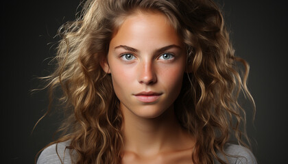 Naklejka premium Beautiful woman with long blond hair looking at camera confidently generated by AI