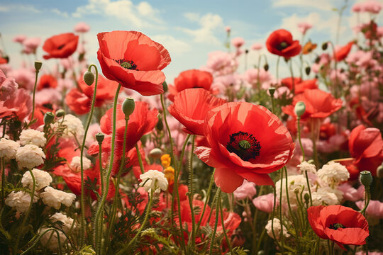 poppy flower blossom in spring season, Decoration flower plant at home and garden