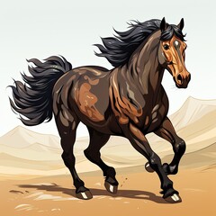 Noble horse gallops freely in an open field