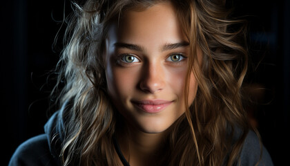 Obraz premium Young woman with long blond hair smiling at the camera generated by AI