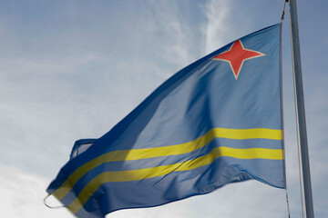 Flag of Aruba on the mast