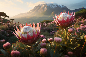 protea flower blossom in spring season, Decoration flower plant at home and garden - obrazy, fototapety, plakaty