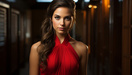 Young woman, confident and beautiful, looking at camera with elegance generated by AI